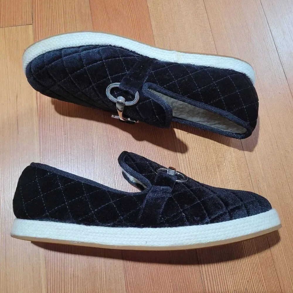 Steve Madden paxtyn velvet quilted loafers horsebit style silver accent quiet lu